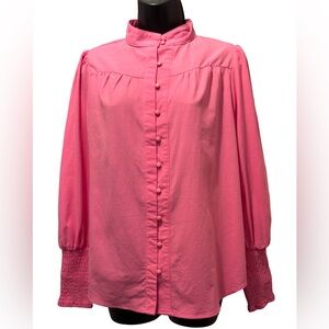 NWT Pretty Garden Women's High Neck Long Sleeved Blouse Rose Pink Size S